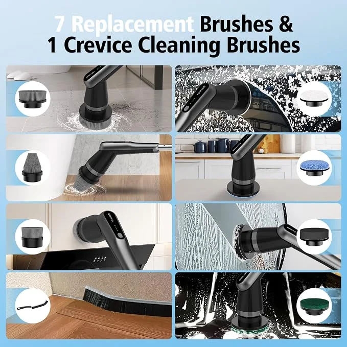 10-in-1 Electric Spin Scrubber with Extendable Handle – Black - Image 3