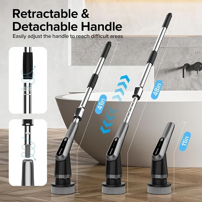 10-in-1 Electric Spin Scrubber with Extendable Handle – Black - Image 2
