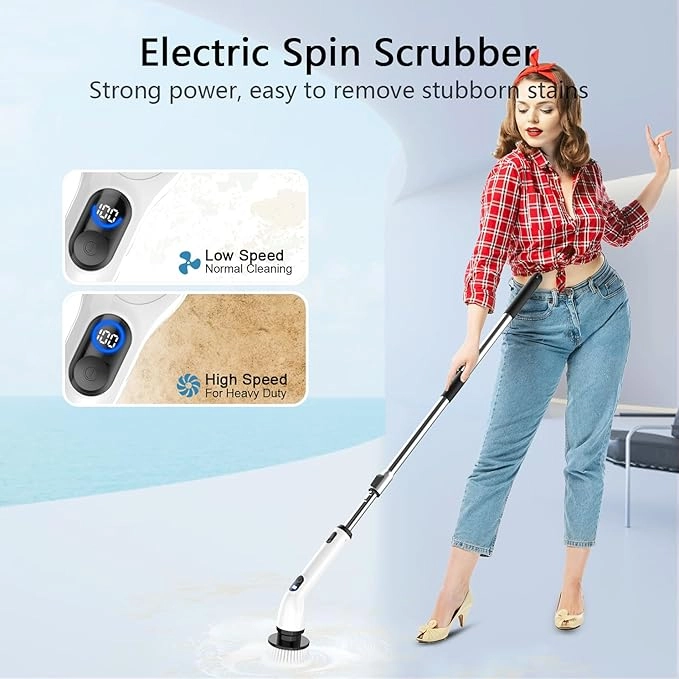 Cordless Electric Spin Scrubber with Extendable Handle - Image 3