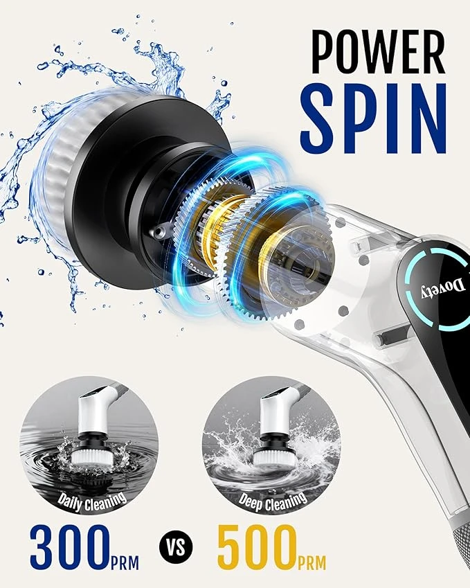 Electric Spin Scrubber with Extendable Handle & 8 Brush Heads – White - Image 4